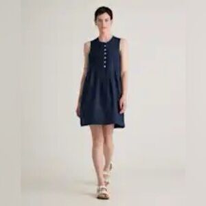 Quince Navy Button-Front Mini Dress